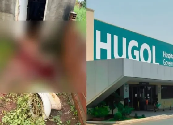 Imagem mostra cena do crime e hospital para onde vítima foi encaminhada após a facada